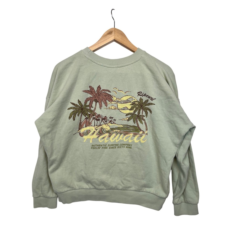 Rip Curl Hawaii Graphic‎ Sweatshirt XS Sage Green Beach-core Surf Vibe Boho